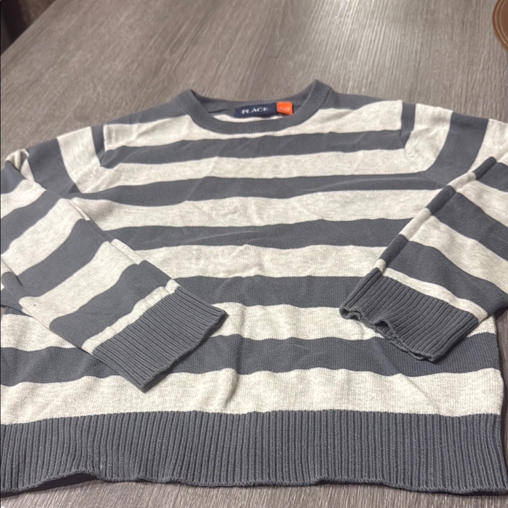Place Men's Sweater in Gray and Cream Stripes